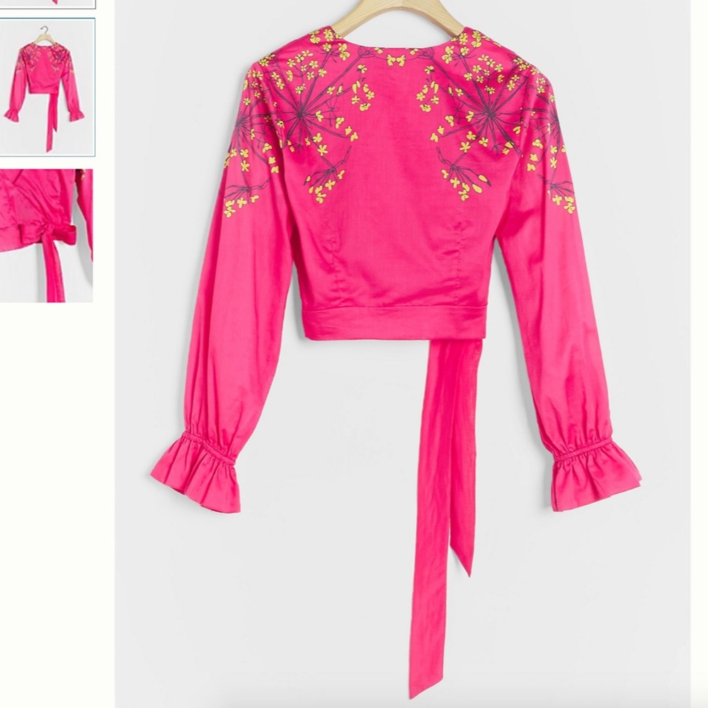 Karalea Wrap Floral Tie Cottage Boho Peasant Hipster Chic Crop Cropped Blouse - Picture 2 of 3